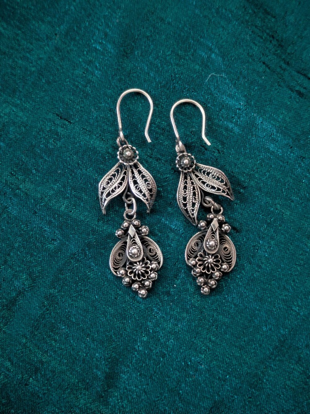 Sterling Silver Filigree Drop Earrings - Silver - Picture 4 of 8